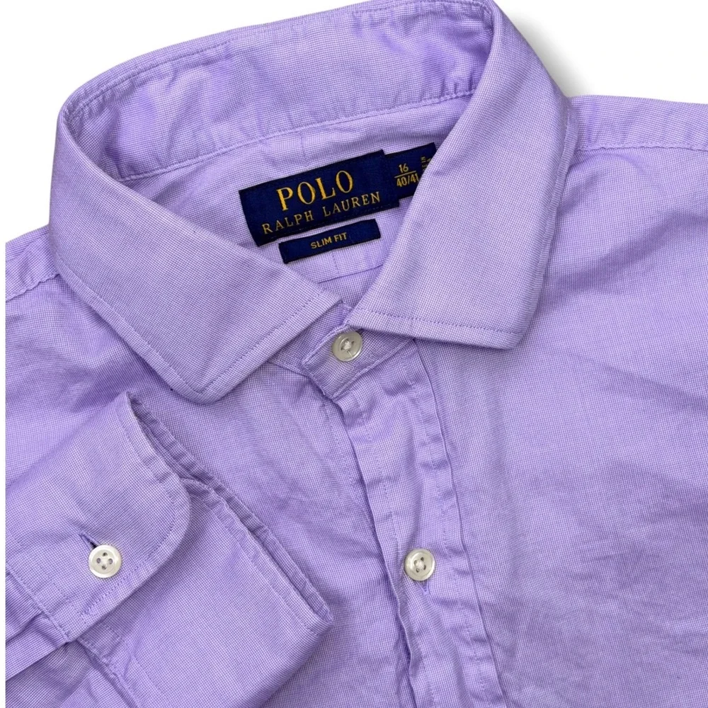 Polo Ralph Lauren Button Down Men 16 Large Slim Fit Purple Herringbone Poplin